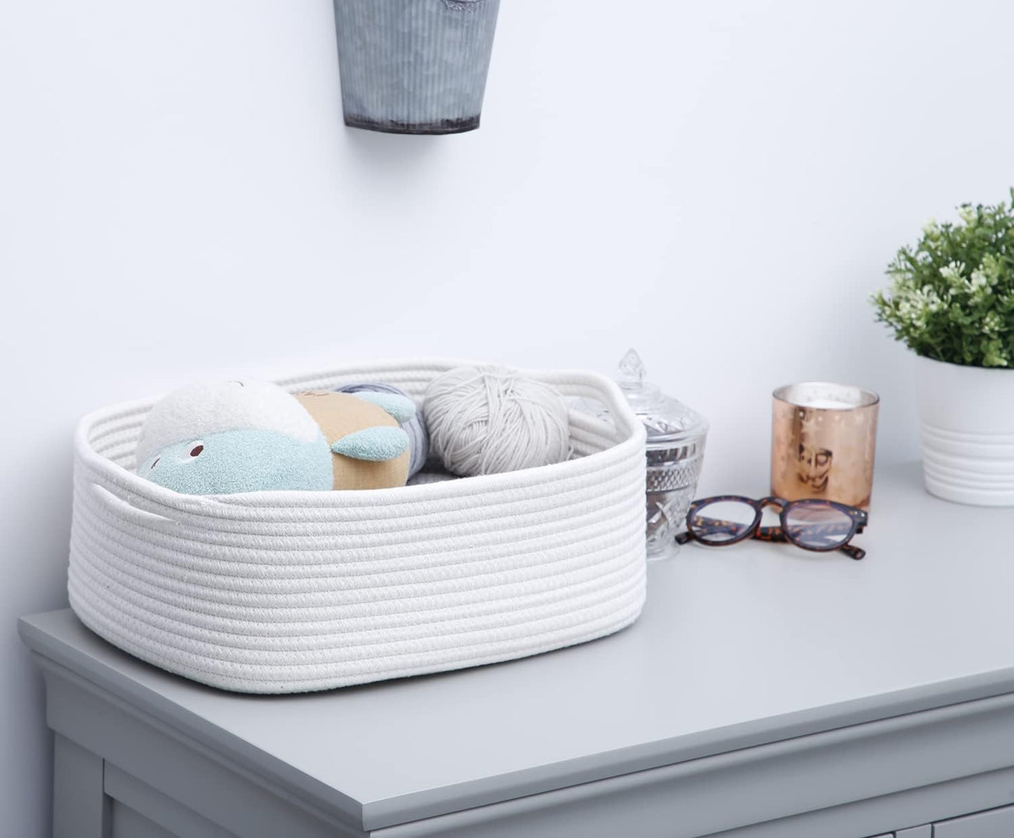 Regine Switzerland Woven Cotton Rope Storage Basket - Versatile Organizer for Baby Nursery & Pet Toys (White)