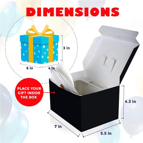 FETTIPOP Confetti Surprise Gift Box - Black Premium Exploding Prank Kit | 7.2x5.5x4.3 in.