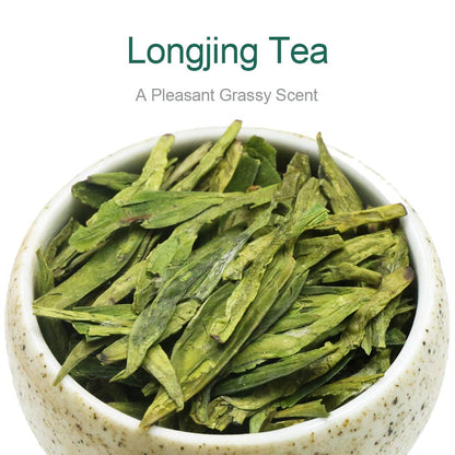 FullChea - Longjing Tea - Dragonwell Tea - Chinese Green Tea Loose Leaf - First Grade - Natural Lung Ching Dragon Well - 4oz / 113g