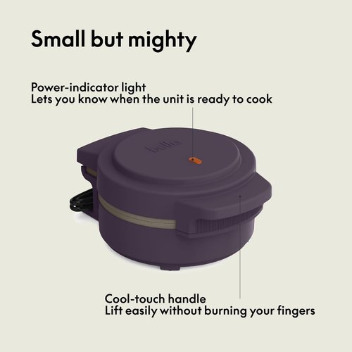 Bella Mini Waffle Maker - EverGood™ Ceramic Nonstick, Cool Touch Handles & Ready Indicator Light | 350 Watt, Plum