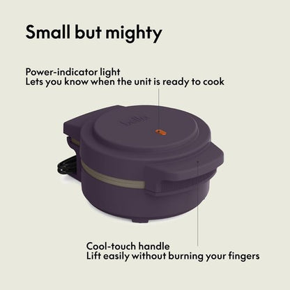 Bella Mini Waffle Maker - EverGood™ Ceramic Nonstick, Cool Touch Handles & Ready Indicator Light | 350 Watt, Plum