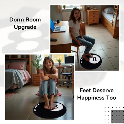 Slothy Fafi 8 Ball Rug - 24 Inch White & Black Hypebeast and Aesthetic Rugs for Bedroom & Living Room - Y2K Room Decor