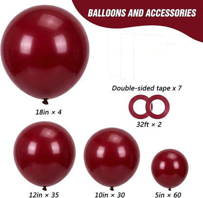 RUBFAC Burgundy Balloons - 129-Piece Latex Balloon Garland Kit | Maroon & Dark Ruby Red, 5-12 Inch
