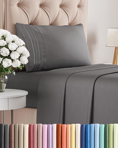 Comfy Twin Size 3-Piece Sheet Set by [Brand Name] - Breathable, Cooling, Ultra-Soft Bedding - Deep Pockets, Wrinkle-Free - Dark Grey
