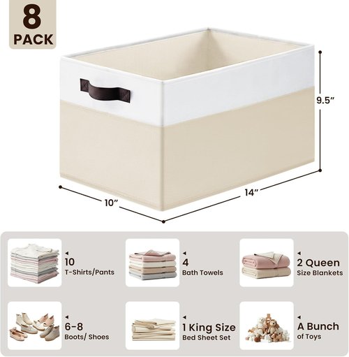Criusia Large Fabric Storage Basket - 8 Pack Toy Organizers with Handles for Living Room & Laundry (14L x 10W x 9.5H)