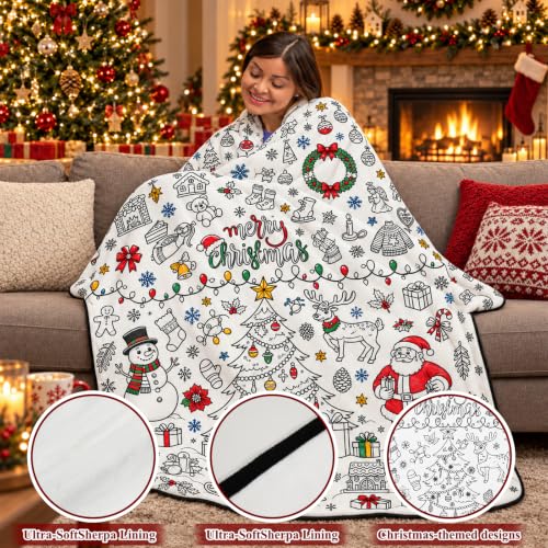 Christmas Coloring Sherpa Fleece Throw Blanket 40 x 60 Inches - Variation: Christmas Tree