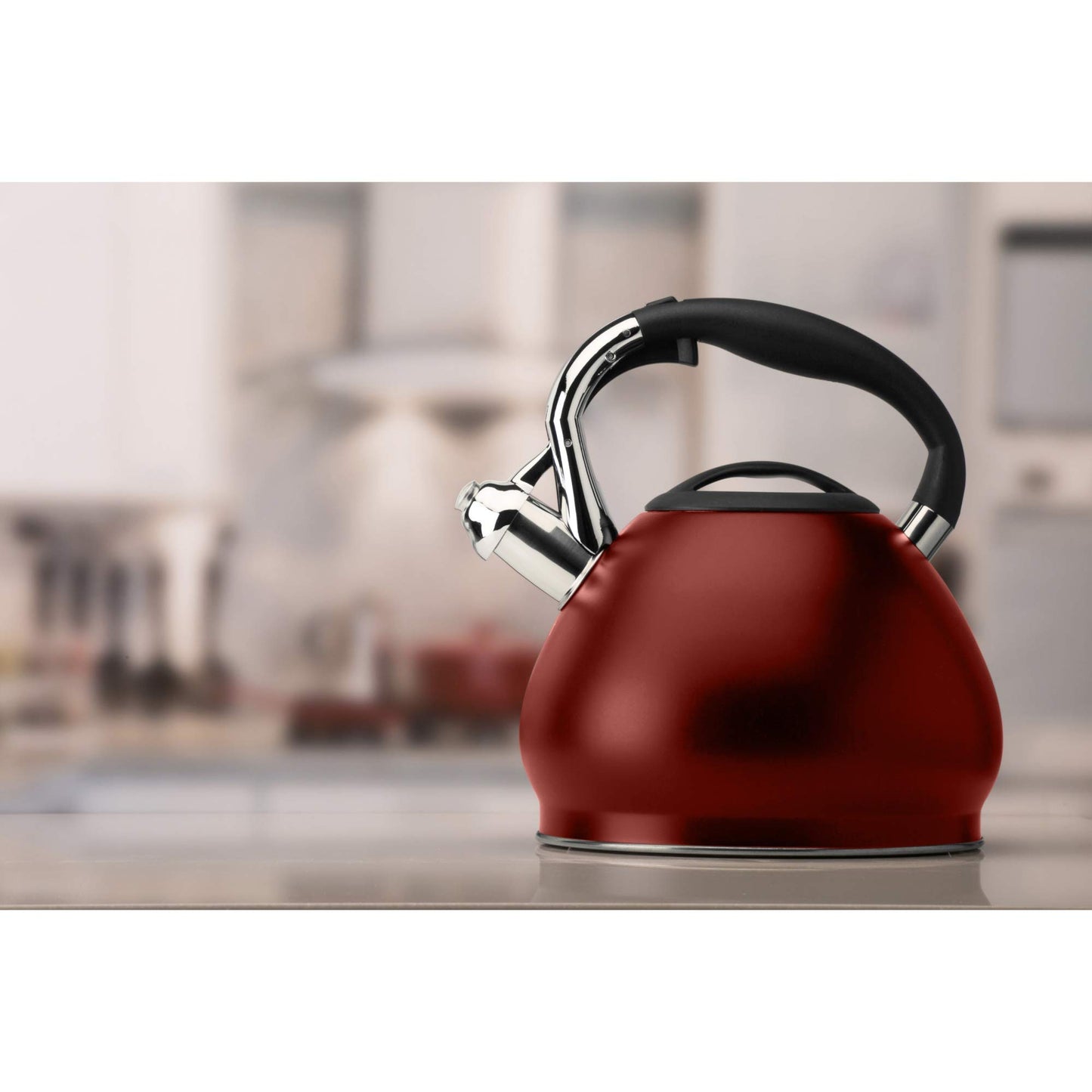 Kitchen Details Stainless Steel Whistling Tea Kettle | Stovetop | 14 Cup | 3.6 Quart | Red