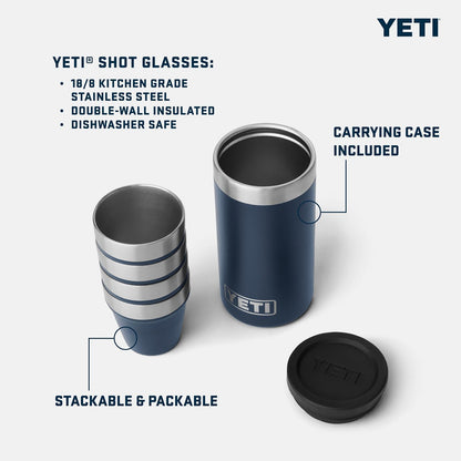YETI 7 oz Flask with Color Matching Set of Shot Glasses, Rescue Red