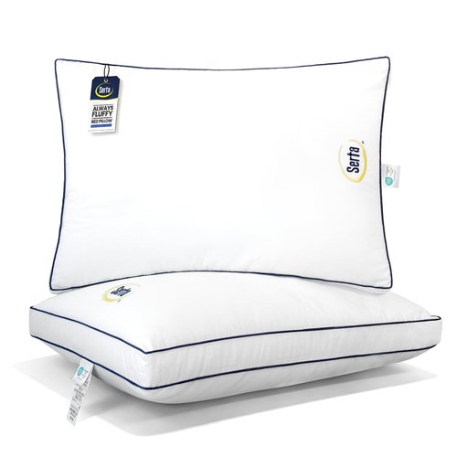 Serta Hotel Collection Bed Pillows Queen/Standard Size Set of 2, 400 Thread Count 100% Cotton Cover, Medium Firm, Support Gusseted Down Alternative Pillow for Back, Stomach or Side Sleepers, 18" x 26"
