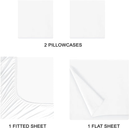 Skiennix Queen Sheet Set - Ultra Soft Double Brushed Microfiber Bedding | 4-Piece Deep Pocket, Wrinkle-Free, Easy Care - White