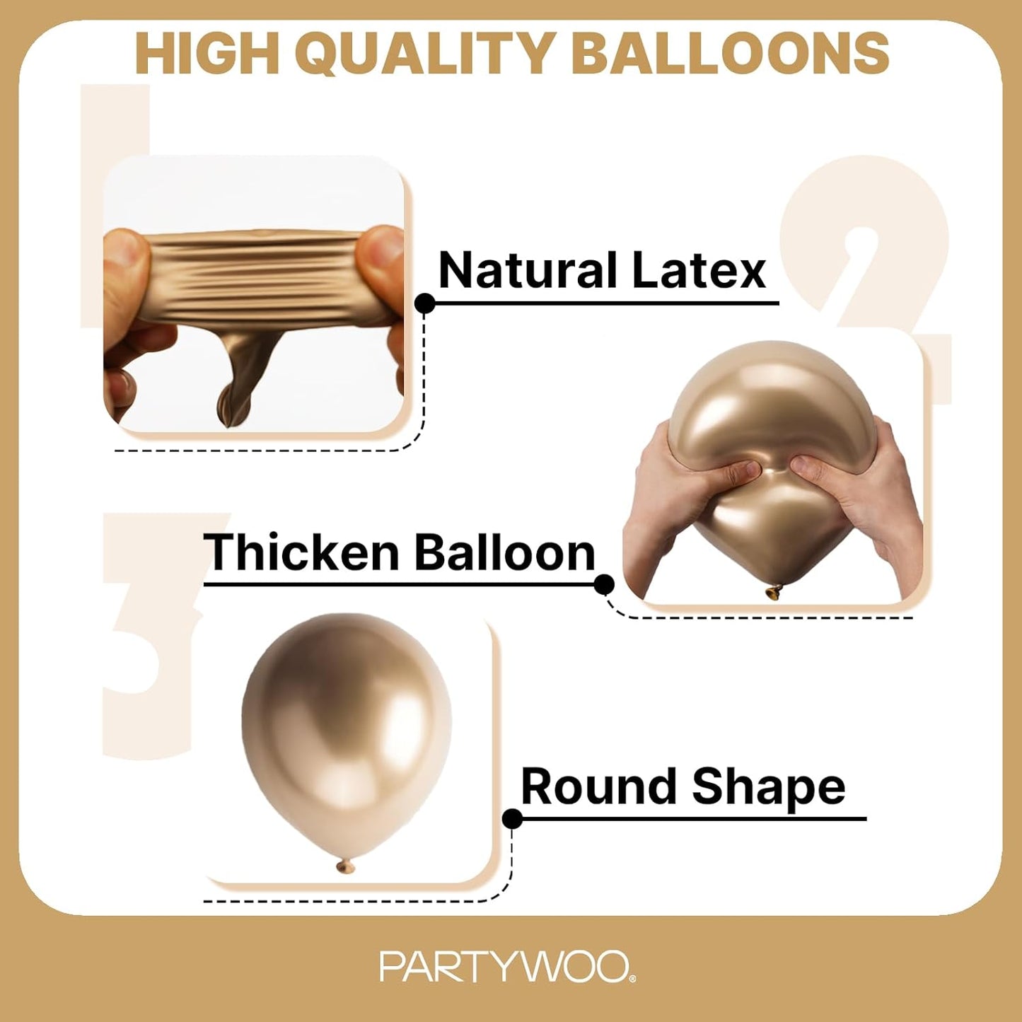PartyWoo Metallic Gold Balloons - 145-Piece Chrome Balloon Arch Kit for Birthday & Wedding Decor | 5-18 Inch Sizes