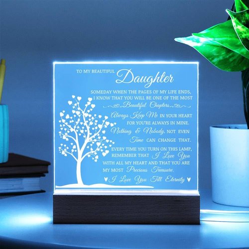 Daughter Keepsake Gift - Lamp of Love, Square Acrylic Plaque Gift for Daughter, Meaningful Message on Display, Unique Birthday Gift for Daughter, Best Gift Idea for Christmas, Gift to Daughter from