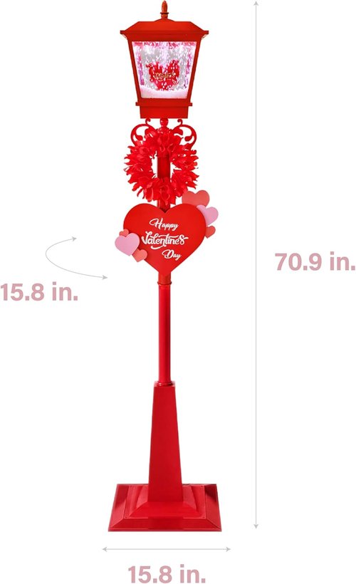 Fraser Hill Farm 70-Inch Musical Snowy Valentine's Day Lantern - Festive Red Home Decor with Lights & Sound