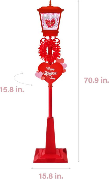 Fraser Hill Farm 70-Inch Musical Snowy Valentine's Day Lantern - Festive Red Home Decor with Lights & Sound