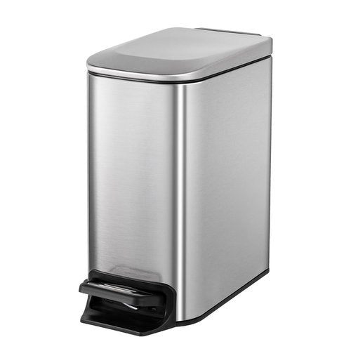 Cesun Stainless Steel Small Bathroom Trash Can - Soft Close Lid & Step Pedal | 6 Liter Mini Garbage Bin (Silver)