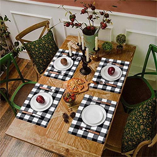 Set of 6 Reversible Christmas Placemats - Black & White Buffalo Check