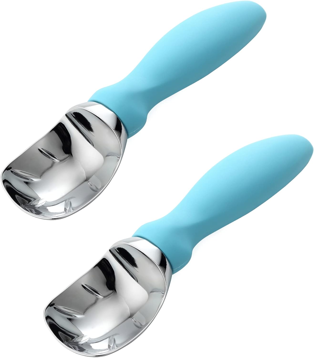 Spring Chef Heavy Duty Ice Cream Scoops - Soft Grip Handle, Dishwasher Safe - 2 Pack - Aqua Sky