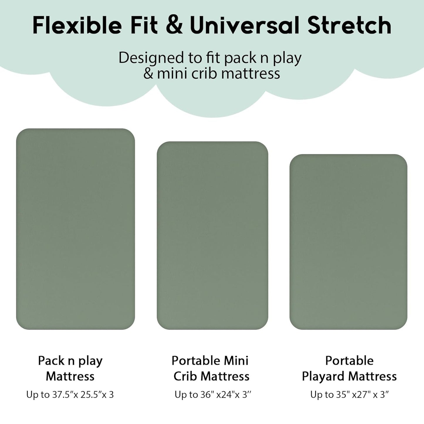 Yoofoss Fitted Pack and Play Sheets - Soft & Breathable Mini Crib Sheets 2-Pack in Gray-Green & Fox
