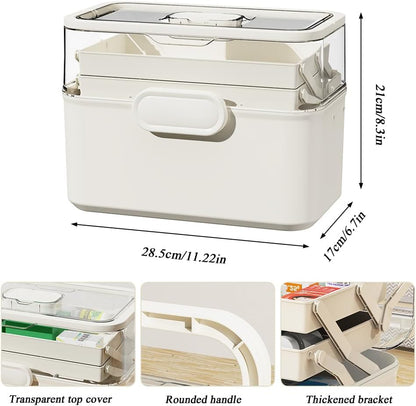 Skiennix Portable 3-Layer Medicine Organizer - Foldable First Aid Box with Removable Small Box | Dustproof & Moisture-Proof (Large)
