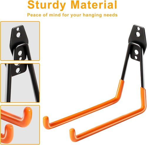 KURUI Heavy Duty Garage Hooks - 2 Pack Metal Wall Mount Utility Hooks for Ladder & Tool Storage