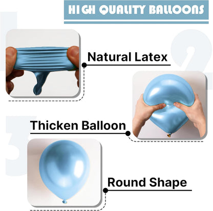 PartyWoo Metallic Light Blue Balloons - 100 Pcs Latex Balloon Arch Kit for Graduation & Baby Shower | 5-18 Inch Sizes