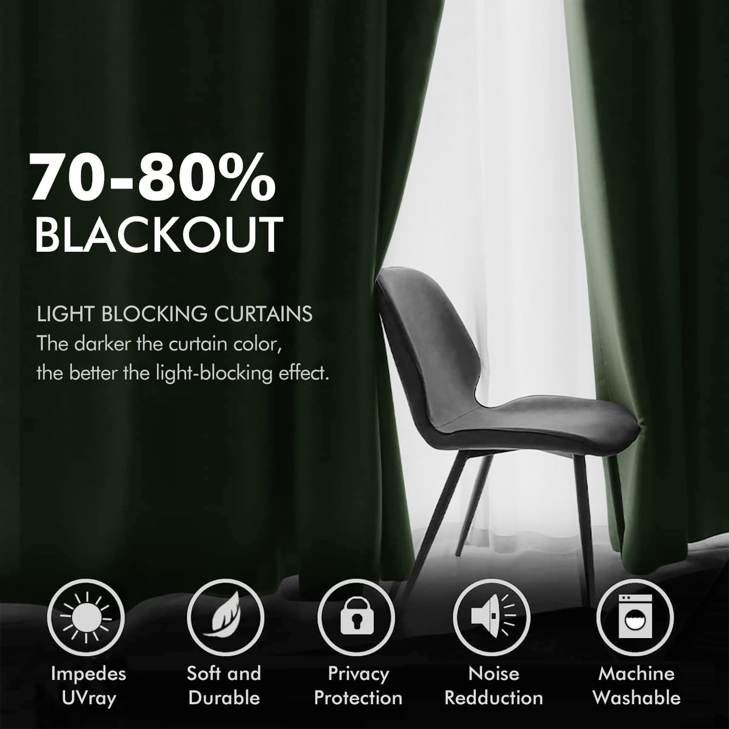 MIULEE Velvet Curtains - Olive Green Thermal Insulated Grommet Drapes | Soundproof Room Darkening, 52 x 84 Inch Set of 2