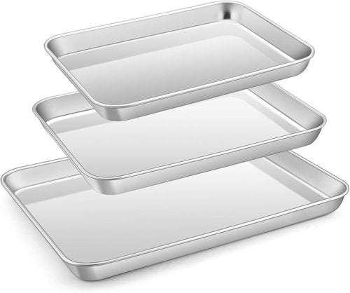 E-far Stainless Steel Baking Sheet Set - 3 Sizes (12.4”, 10.5”, 9.4”) | Non-Toxic, Dishwasher Safe Cookie Trays