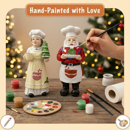 iStatue Chef Santa & Mrs. Claus Figurines Set | 5'' Hand-Painted Resin Holiday Decor - Durable Xmas Collectibles