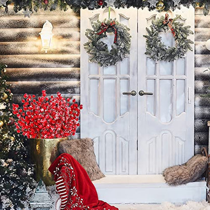 12 Pcs Artificial Frosted Red Berry Picks for Christmas Decor 16 Inch Holly Stems