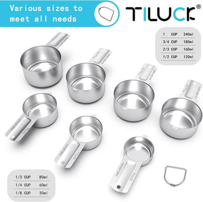 TILUCK Stainless Steel Measuring Cups Set - Essential Kitchen Gadgets for Cooking & Baking | Set of 7