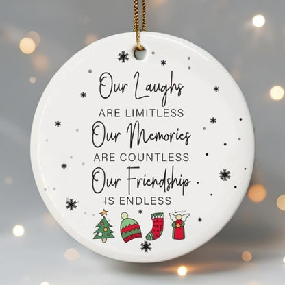 Double Sided Friend Christmas Ornament – 3in Ceramic Keepsake for Women, Sister, Coworker (L25)