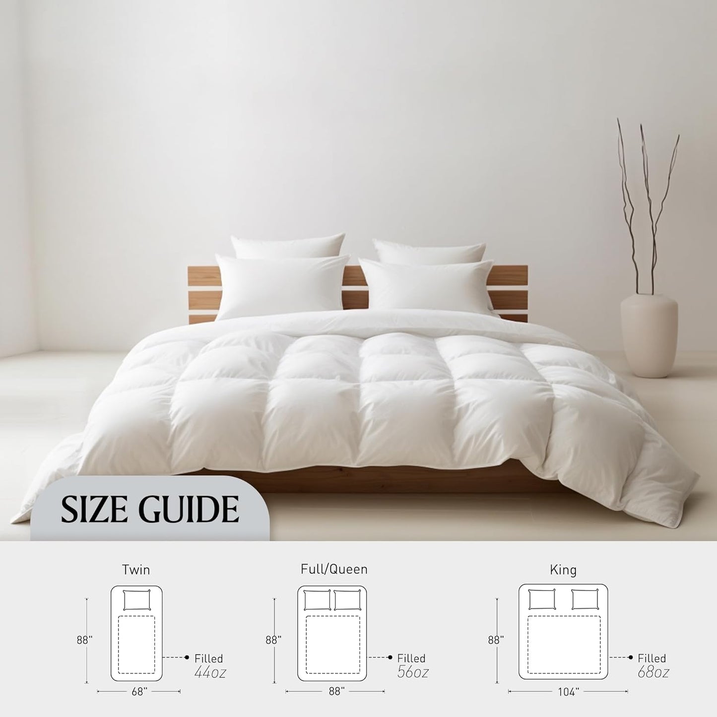Royal Luxe Goose Feather Down Comforter - Ultra Soft Queen Size Duvet Insert | 100% Cotton, All Season Bedding 88”x88”
