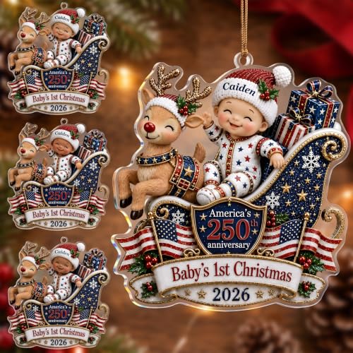 Personalized Baby's First Christmas Ornament 2026 - Reindeer & Name Custom Gift - Variation 250-01