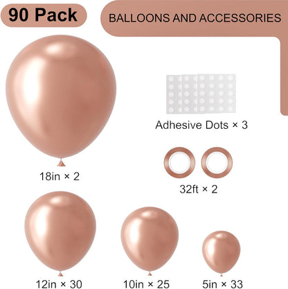 Voircoloria Rose Gold Balloon Garland Kit - 90 Pack with Various Sizes for Weddings, Graduations & Parties
