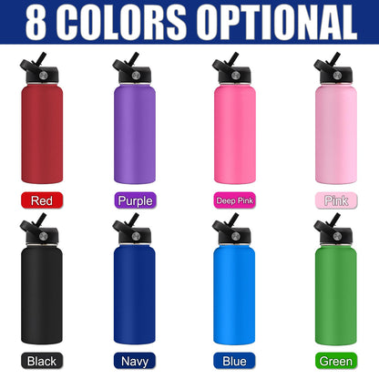 Personalized Water Bottles with Straw Lid Custom Water Bottle 24oz Customize Engraved Name Stainless Steel Insulated Sport Bottles for School Gym Boys Women Men