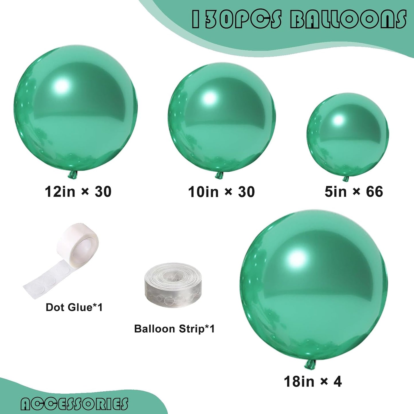Metallic Green Balloon Garland Kit by [Brand Name] - 130PCS in Various Sizes for Birthday, Graduation, Baby Shower & Wedding Decor