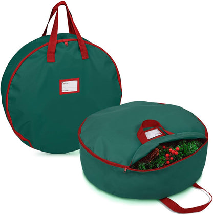 Primode Christmas Wreath Storage Bag - 30" Artificial Wreath Container - Durable 420D Oxford - 2 Pack, Green