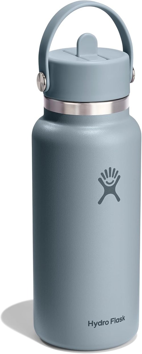 Hydro Flask Water Bottle - Insulated Stainless Steel with Wide Mouth Flex Straw Lid | 32 Oz Shale Gray, Leakproof & Refillable