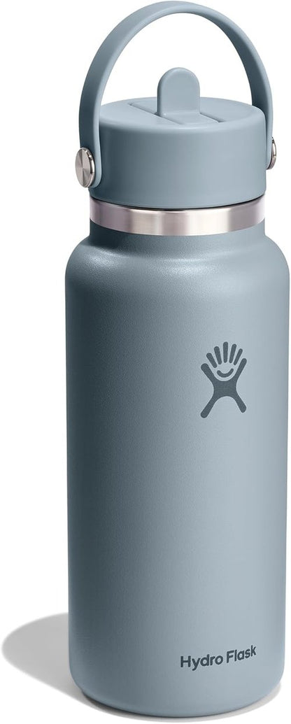 Hydro Flask Water Bottle - Insulated Stainless Steel with Wide Mouth Flex Straw Lid | 32 Oz Shale Gray, Leakproof & Refillable