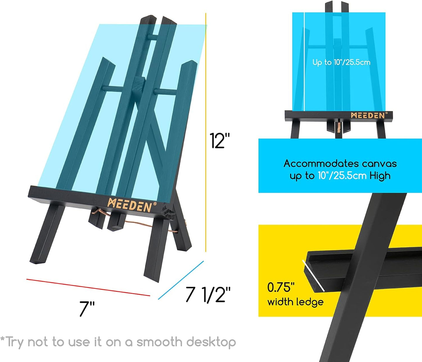 MEEDEN Mini Tabletop Easel Stand - 12" x 12" Pine Wood Display for Signs & Pictures | Black Mini Wooden Easel