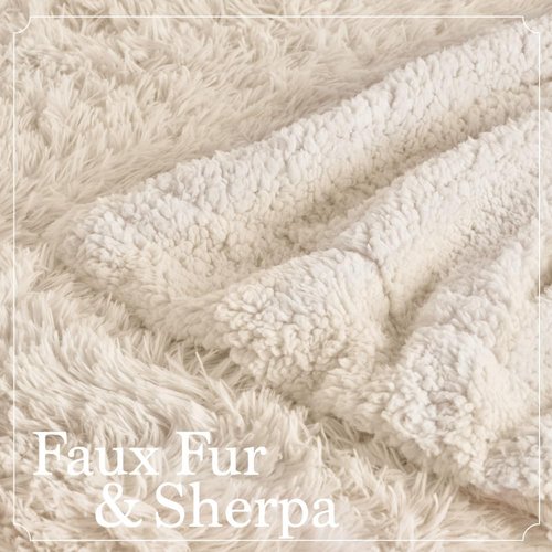 Connecticut Home Co Throw Blanket - Soft Fluffy Cozy Decor | 65x50 Cream Shag & Sherpa