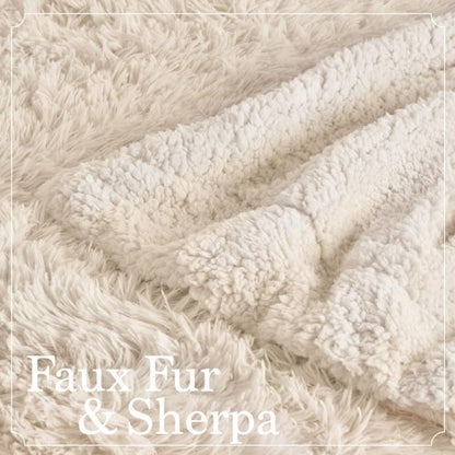 Connecticut Home Co Throw Blanket - Soft Fluffy Cozy Decor | 65x50 Cream Shag & Sherpa