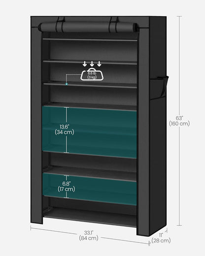 SONGMICS 10-Tier Shoe Rack - Dustproof Shoe Storage Cabinet for 40-50 Pairs | Free-Standing Organizer in Black