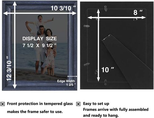 LaVie Home 8x10 Rustic Picture Frame - Tempered Glass for Wall Mount & Tabletop Display - Blue