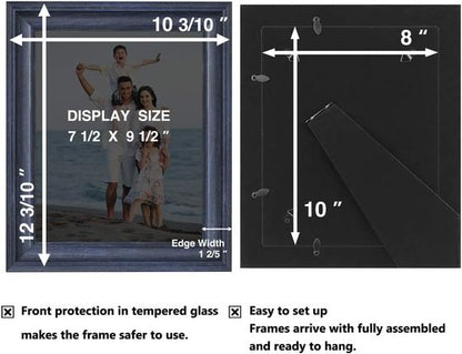LaVie Home 8x10 Rustic Picture Frame - Tempered Glass for Wall Mount & Tabletop Display - Blue