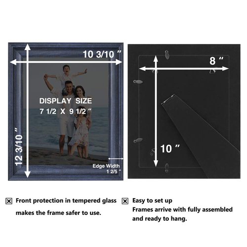 LaVie Home 8x10 Picture Frames (1 Pack, Blue) Rustic Photo Frame Set with Tempered Glass for Wall Mount & Table Top Display