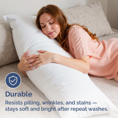Skiennix Body Pillowcases Set of 4 | Soft 20x54 Long Pillow Covers for Comfortable Sleep - Machine Washable, Fade Resistant - White