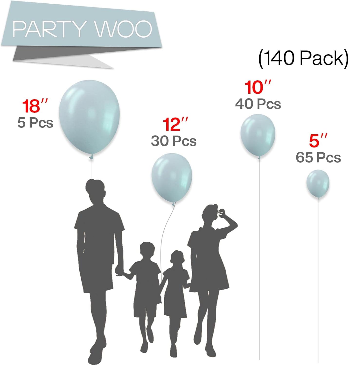 PartyWoo White & Pale Aqua Balloons - 280 Pack for Stunning Celebrations