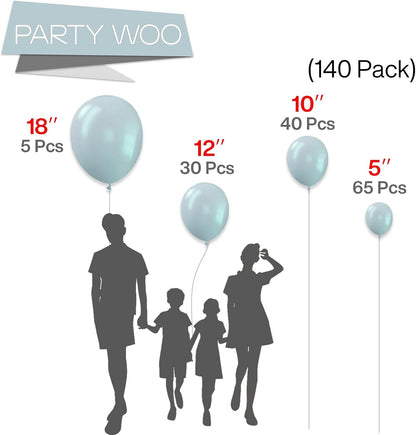PartyWoo White & Pale Aqua Balloons - 280 Pack for Stunning Celebrations