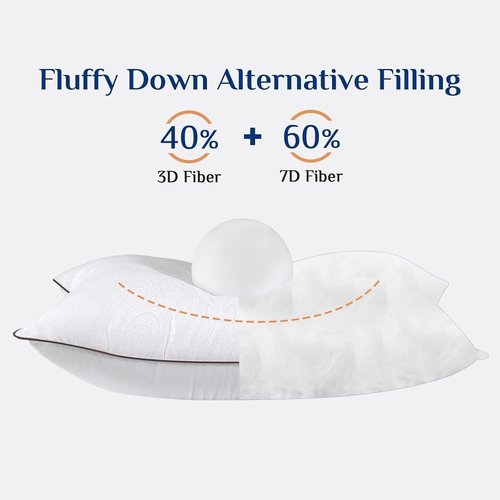 JOLLYVOGUE Queen Size Pillows - Soft Down Alternative Bed Pillows for Side & Back Sleepers | Set of 2